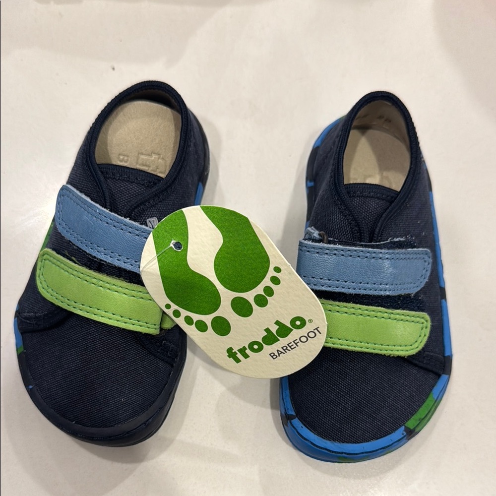 Vibrant Blue and Green Sneakers with Velcro Straps